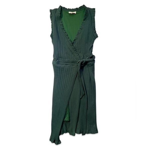 Listicle Dresses & Skirts - Listicle Green Ribbed Wrap Sleeveless Ruffle Trim Tie Waist Dress Size L NWOT